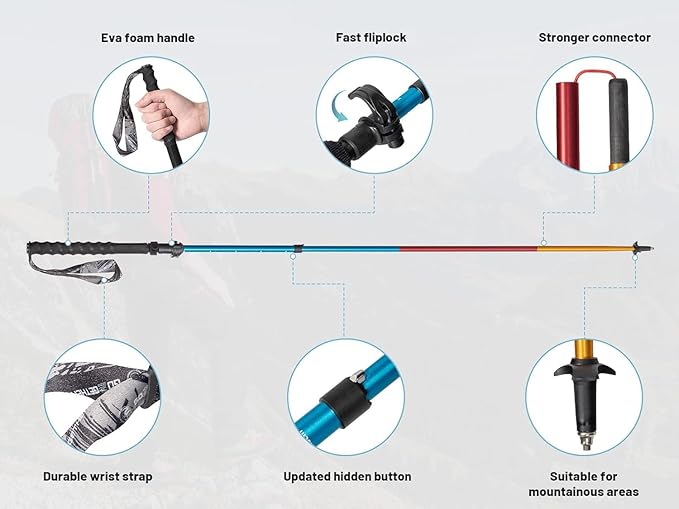 Trekking Poles adjust, Lightweight, AONIJIE Alloy & Carbon Hiking Poles, Adjustable 110 to 130cm Ultralight For Trial Running,Outdoor,Mountaineering Sticks,Colourful