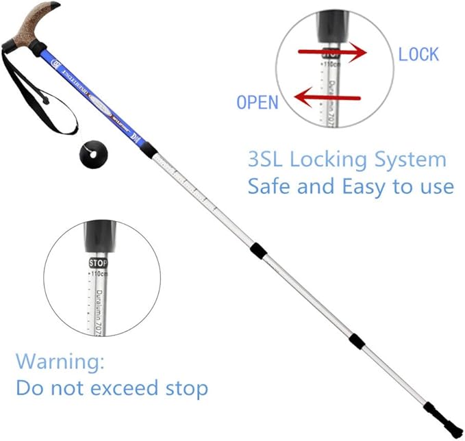 Cork Handle Retractable Aviation Aluminum Alloy Alpenstock Adjustable Telescopic Pole Anti Shock Walking Hiking Stick
