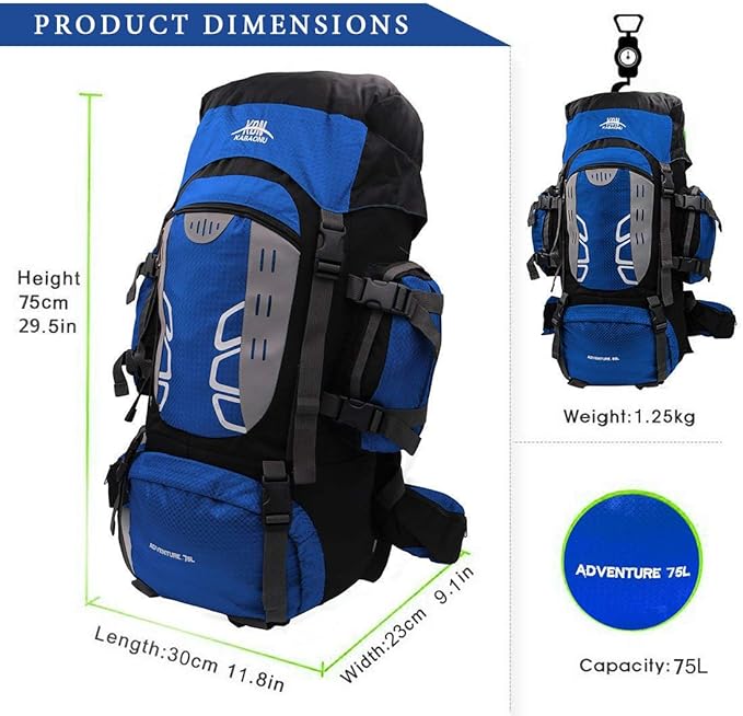 75L Large Hiking Backpack Outdoor Sports Water-Resistant Travel Daypack Mountaineering Climbing Trekking Camping Rucksack