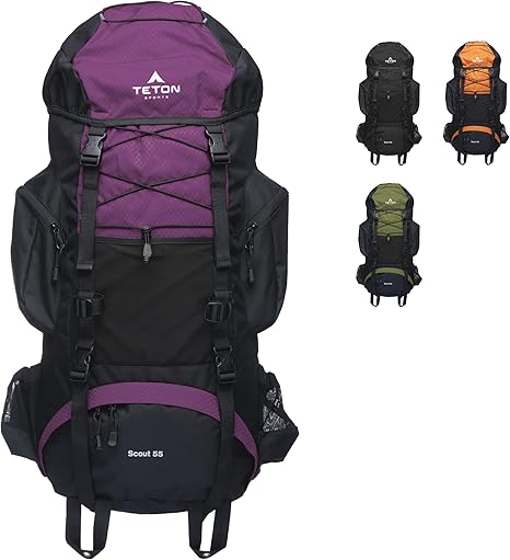 55L Scout Inner Frame Backpack for Hiking, Camping, Backpacking, Rain Cover