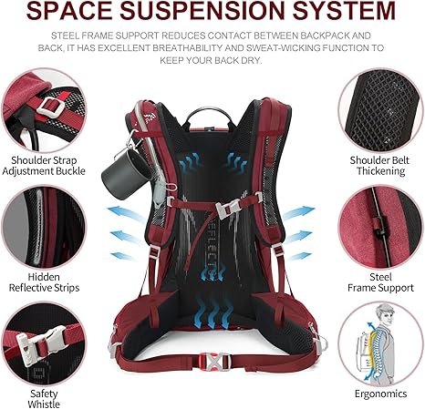 Hiking Backpack,35L Waterproof Hiking Daypack with 3L Water Bladder and Rain Cover, Lightweight Travel Camping Backpack for Men Women