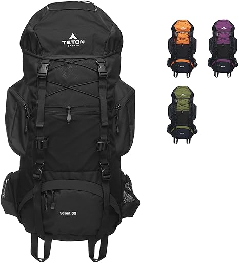 55L Scout Inner Frame Backpack for Hiking, Camping, Backpacking, Rain Cover
