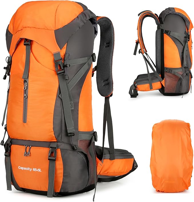 Durable 70L Waterproof Hiking Camping Backpack with Rain Cover, Lightweight Outdoor Sport Travel Daypack 70L Rucksack for Climbing Touring Ultralight High-Capacity for Men and Women