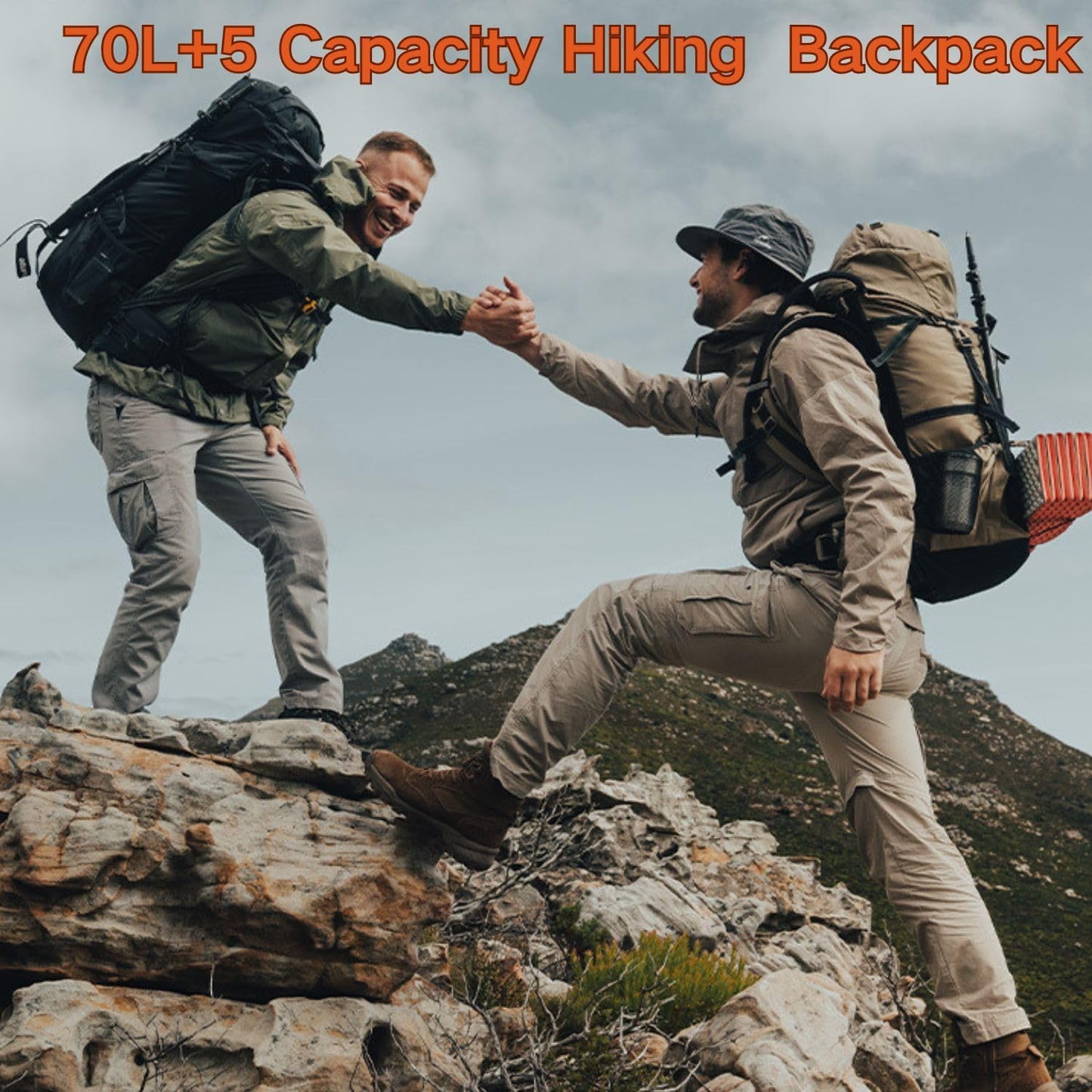 70+5L Lightweight Hiking Backpack, Ripstop Fabric - Lightweight CR Carrying System - Comfort Weight Bearing, Brown, Ultralight Hiking Backpack