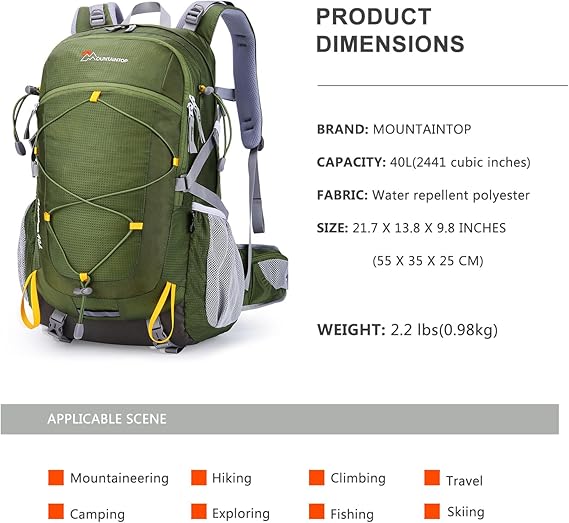 40L Hiking Backpacks Trekking Rucksack with Rain Cover Light Daypacks for Travel Camping Climbing Mountaineer Outdoor Sport