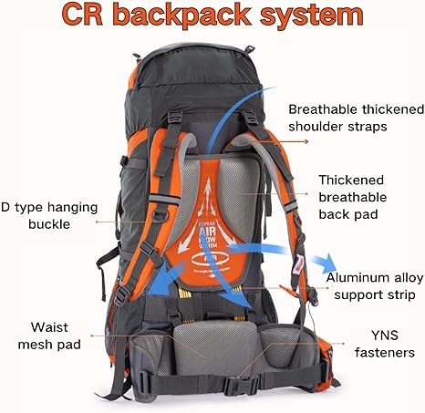 70+5L Lightweight Hiking Backpack, Ripstop Fabric - Lightweight CR Carrying System - Comfort Weight Bearing, Brown, Ultralight Hiking Backpack