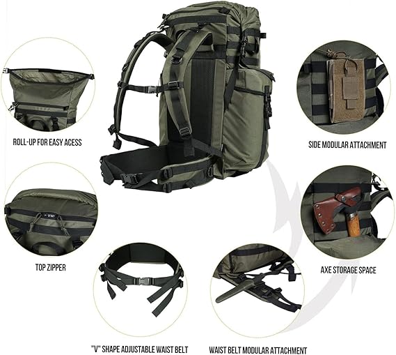 45L Men's Backpack, Hiking Backpack for Bushcraft Camping Hiking Backpacking Outdoors