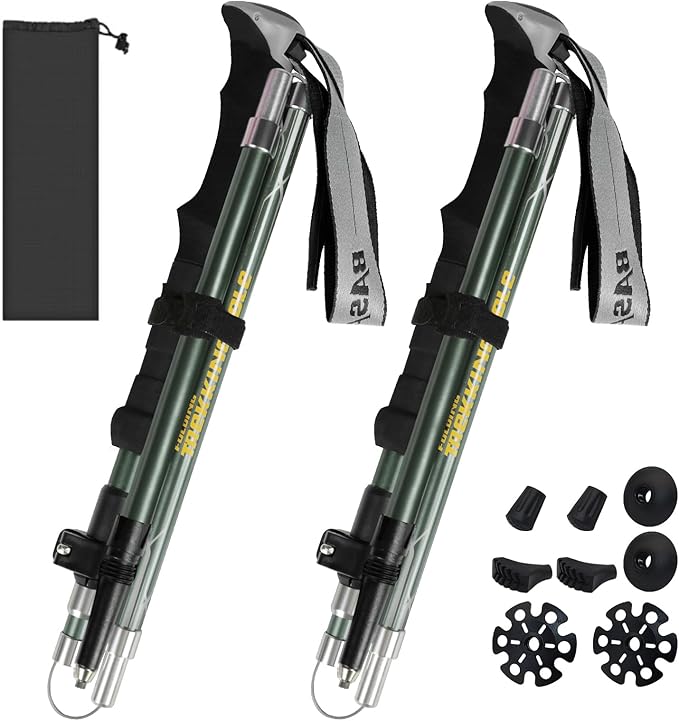 Hiking Poles Nordic Walking Poles Women and Men, Foldable Hiking Poles Telescopic 110-135 cm, Ultralight Trekking Poles Made of Aluminium, Clamp Closure with 4 Pairs of Rubber Buffers