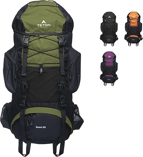 55L Scout Inner Frame Backpack for Hiking, Camping, Backpacking, Rain Cover