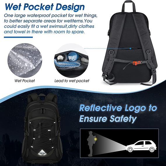 Hiking Backpack 40L Lightweight Foldable Backpack for Men Women Durable Water Resistant Daypack Rucksack for Camping Cycling Climbing Walking Mountaineer Outdoor Sports