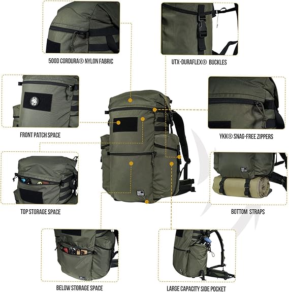 45L Men's Backpack, Hiking Backpack for Bushcraft Camping Hiking Backpacking Outdoors