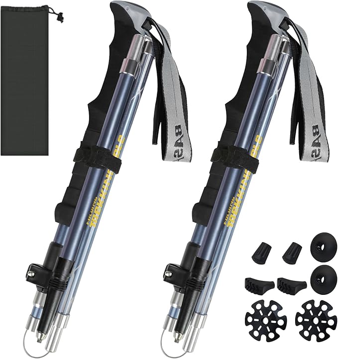 Hiking Poles Nordic Walking Poles Women and Men, Foldable Hiking Poles Telescopic 110-135 cm, Ultralight Trekking Poles Made of Aluminium, Clamp Closure with 4 Pairs of Rubber Buffers