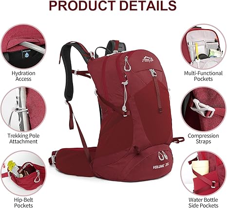 Hiking Backpack,35L Waterproof Hiking Daypack with 3L Water Bladder and Rain Cover, Lightweight Travel Camping Backpack for Men Women