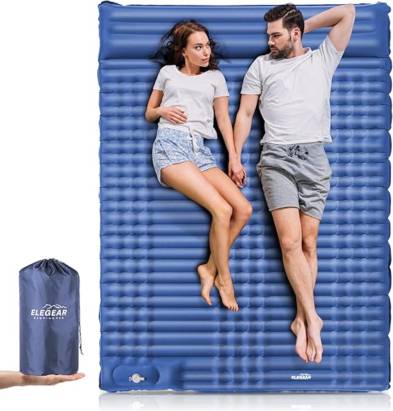 Elegear Double Sleeping Pad for Camping, 4" Ultra-Thick Self Inflating Camping Pad 2 Person with Pillow Built-in Foot Pump Camping Sleeping Mat for Backpacking, Hiking, Portable Camping Pad