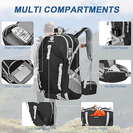 Hiking Backpack, 40L Lightweight Camping Backpack with Rain Cover, Water Resistant Large Hiking Bag Outdoor Travel Daypack for Men Women