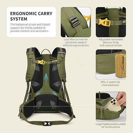 Hiking Backpack for Men Women, 35L Travel Backpack Waterproof Camping Backpack Outdoor Lightweight Daypack