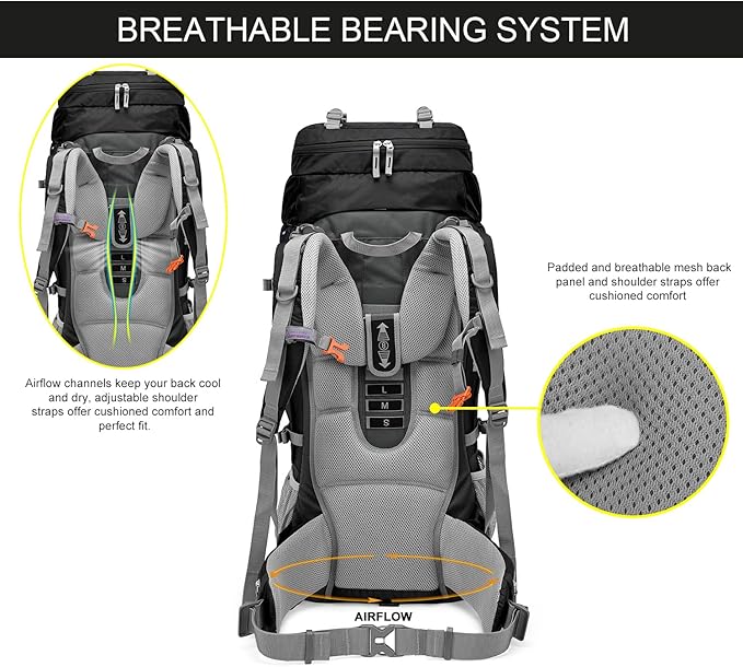 Hiking Backpack 80L Waterproof Mountaineering Backpack Large Camping Trekking Rucksack Multifunctional Climbing with Rain Cover
