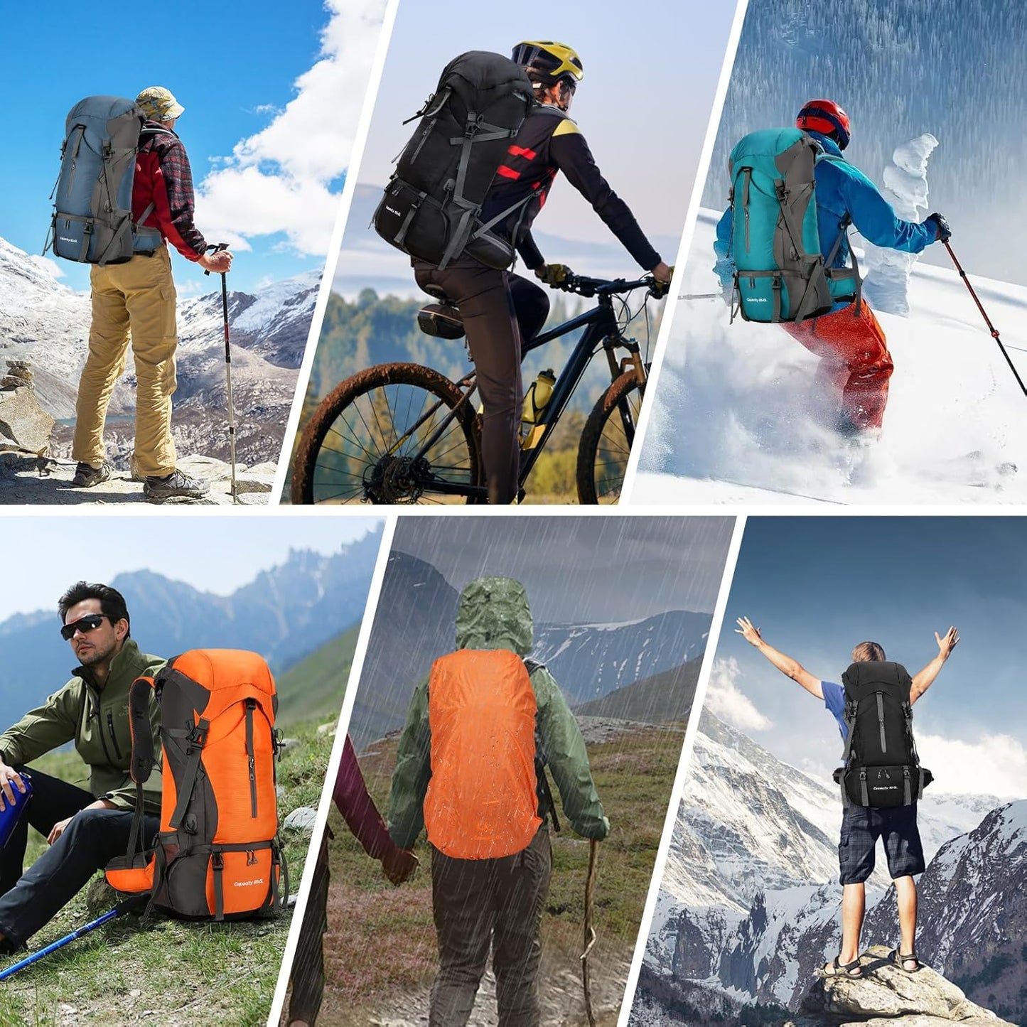 Durable 70L Waterproof Hiking Camping Backpack with Rain Cover, Lightweight Outdoor Sport Travel Daypack 70L Rucksack for Climbing Touring Ultralight High-Capacity for Men and Women