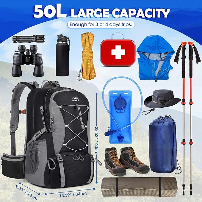 50L Hiking Backpack Waterproof Camping Backpack for Men Women Lightweight HIking Daypack Outdoor Travel Daypack
