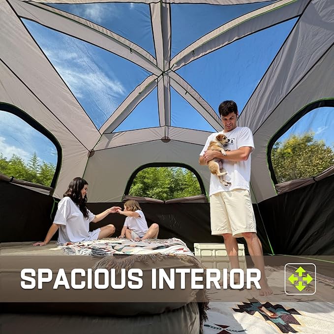 6 Person Camping Tent, Waterproof Easy Installation Camping Tent with Rainproof, Portable Large Family Cabin Tent with 5 Large Mesh Windows and Carrying Bag for Outdoor Camping and Hiking