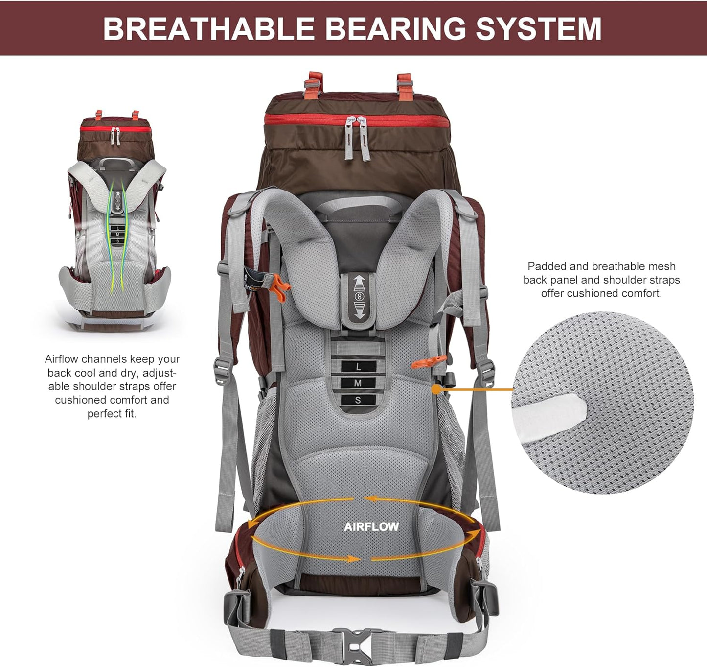 70L Hiking Backpack water-resistant Internal Frame Backpacks Large Trekking Mountaineering Rucksack with Rain Cover for Men Women Cover Outdoor