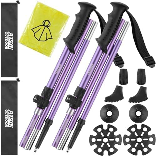 Hiking Trekking Poles or Sticks Aluminum Lightweight Foldable Men and Women Mountaineering 2 Pack Adjustable Gear with One Free Disposable Raincoat
