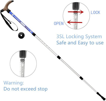 Cork Handle Retractable Aviation Aluminum Alloy Alpenstock Adjustable Telescopic Pole Anti Shock Walking Hiking Stick