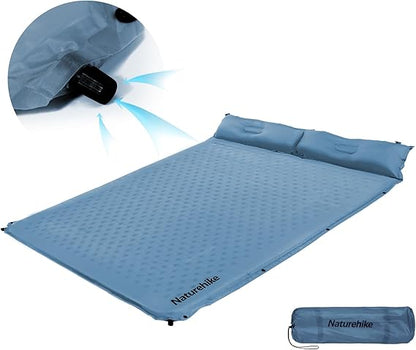 Naturehike Self-Inflating Double Sleeping Pad, Camping Mattress 2 Person, Ultralight Memory Foam Pad with Pillow, Fast Inflating, Patchwork Sleeping Pad for Camping, Hiking, RV Camping, Full, Blue