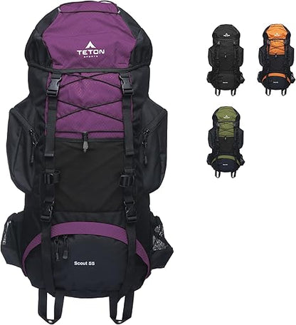 55L Scout Inner Frame Backpack for Hiking, Camping, Backpacking, Rain Cover