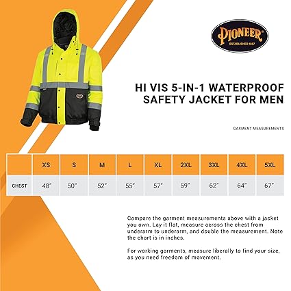 Pioneer Hi Vis 5-in-1 Waterproof Safety Jacket for Men - Convertible to Vest & Black Fleece - Rated to -8°F - ANSI Class 3