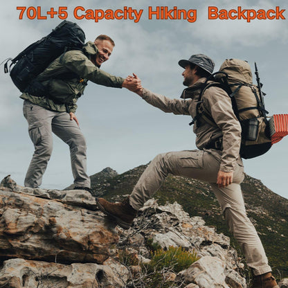 70+5L Lightweight Hiking Backpack, Ripstop Fabric - Lightweight CR Carrying System - Comfort Weight Bearing, Brown, Ultralight Hiking Backpack
