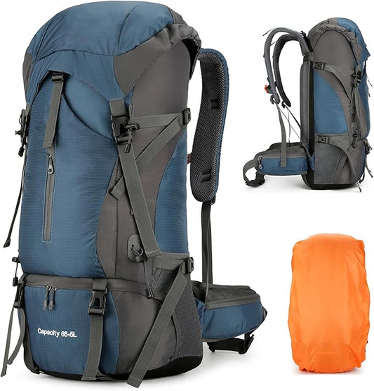 Durable 70L Waterproof Hiking Camping Backpack with Rain Cover, Lightweight Outdoor Sport Travel Daypack 70L Rucksack for Climbing Touring Ultralight High-Capacity for Men and Women