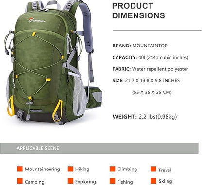 40L Hiking Backpacks Trekking Rucksack with Rain Cover Light Daypacks for Travel Camping Climbing Mountaineer Outdoor Sport