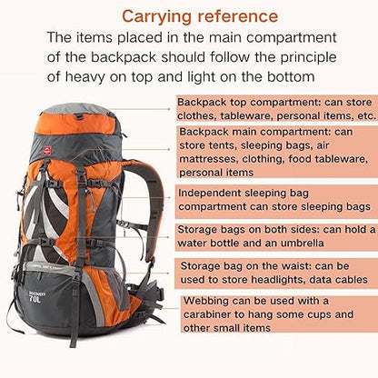70+5L Lightweight Hiking Backpack, Ripstop Fabric - Lightweight CR Carrying System - Comfort Weight Bearing, Brown, Ultralight Hiking Backpack