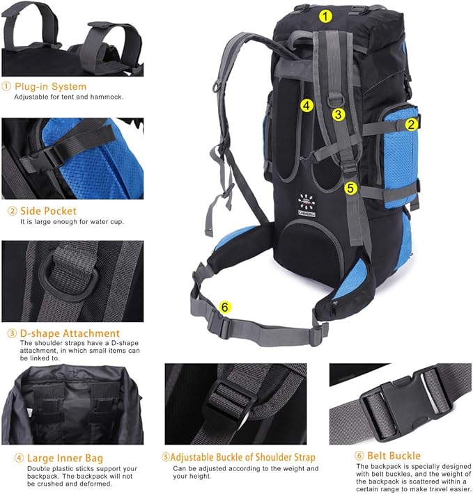 75L Large Hiking Backpack Outdoor Sports Water-Resistant Travel Daypack Mountaineering Climbing Trekking Camping Rucksack