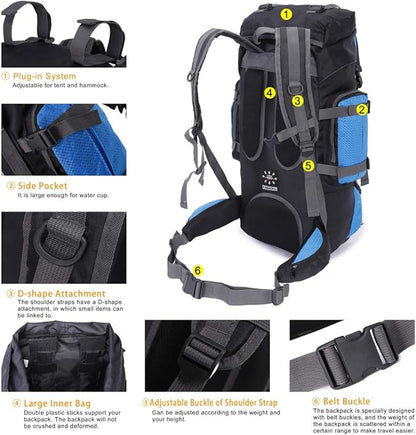 75L Large Hiking Backpack Outdoor Sports Water-Resistant Travel Daypack Mountaineering Climbing Trekking Camping Rucksack