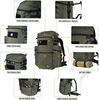 45L Men's Backpack, Hiking Backpack for Bushcraft Camping Hiking Backpacking Outdoors