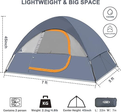 Camping Tent 2 Person, Waterproof Windproof Tent with Rainfly Easy Set up-Portable Dome Tents for Camping…