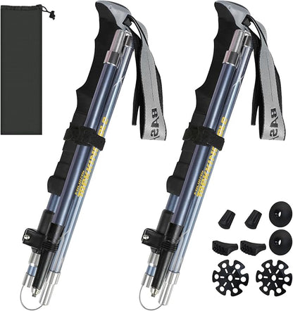 Hiking Poles Nordic Walking Poles Women and Men, Foldable Hiking Poles Telescopic 110-135 cm, Ultralight Trekking Poles Made of Aluminium, Clamp Closure with 4 Pairs of Rubber Buffers