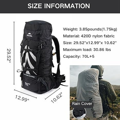 70+5L Lightweight Hiking Backpack, Ripstop Fabric - Lightweight CR Carrying System - Comfort Weight Bearing, Brown, Ultralight Hiking Backpack