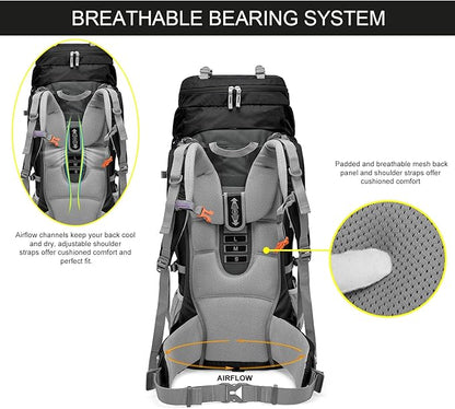 Hiking Backpack 80L Waterproof Mountaineering Backpack Large Camping Trekking Rucksack Multifunctional Climbing with Rain Cover