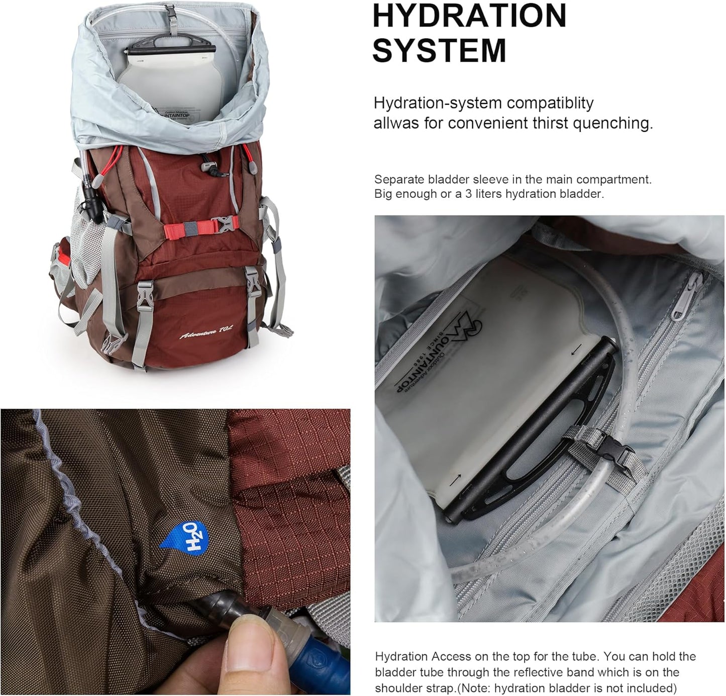 70L Hiking Backpack water-resistant Internal Frame Backpacks Large Trekking Mountaineering Rucksack with Rain Cover for Men Women Cover Outdoor