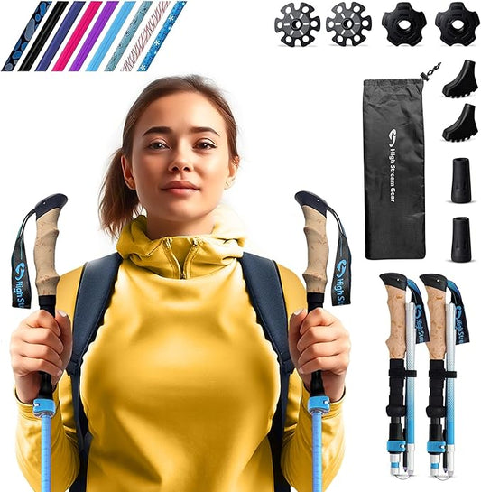 Walking Poles for Men and Women - 14.5 Inch Foldable Trekking Poles for Backpacking, Working Out and Travel, Set of 2 Aluminum Nordic Foldable Trekking Poles