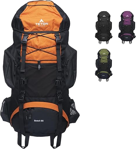 55L Scout Inner Frame Backpack for Hiking, Camping, Backpacking, Rain Cover