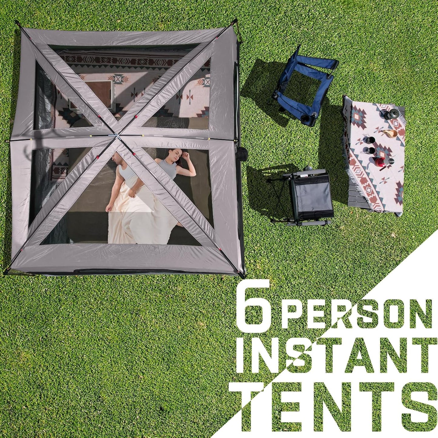 6 Person Camping Tent, Waterproof Easy Installation Camping Tent with Rainproof, Portable Large Family Cabin Tent with 5 Large Mesh Windows and Carrying Bag for Outdoor Camping and Hiking