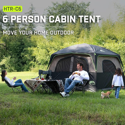 6 Person Camping Tent, Waterproof Easy Installation Camping Tent with Rainproof, Portable Large Family Cabin Tent with 5 Large Mesh Windows and Carrying Bag for Outdoor Camping and Hiking